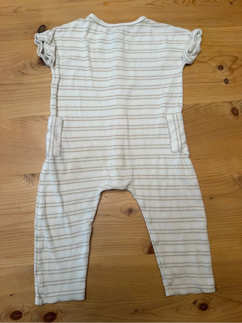 Angel Dear Cream & Tan Striped Romper